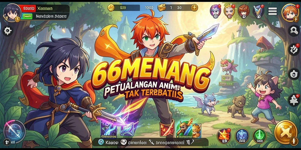 Screenshot gameplay <strong>66MENANG</strong> yang penuh aksi dan karakter anime.