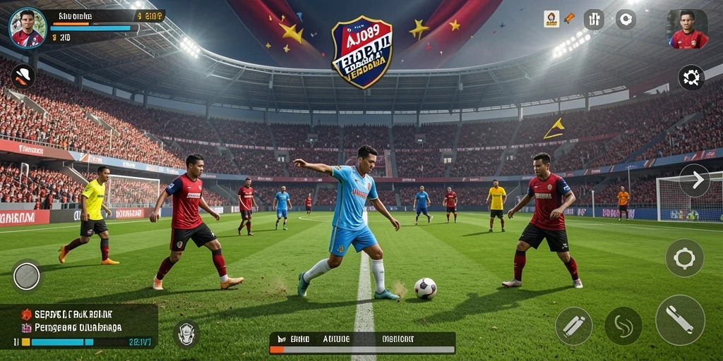 Tampilan gameplay seru AJO89 dengan aksi sepak bola nyata.