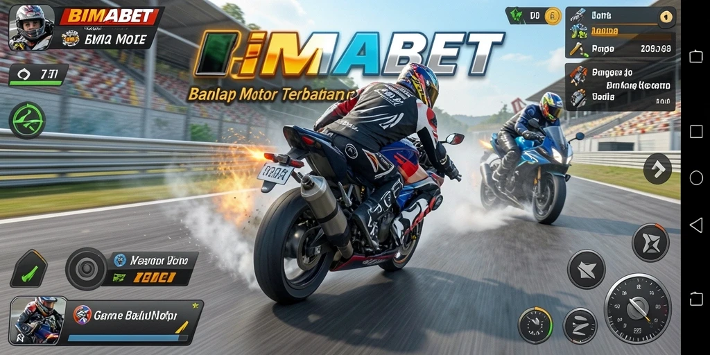 Screenshot gameplay BIMABET menampilkan balapan motor yang seru dan menantang.