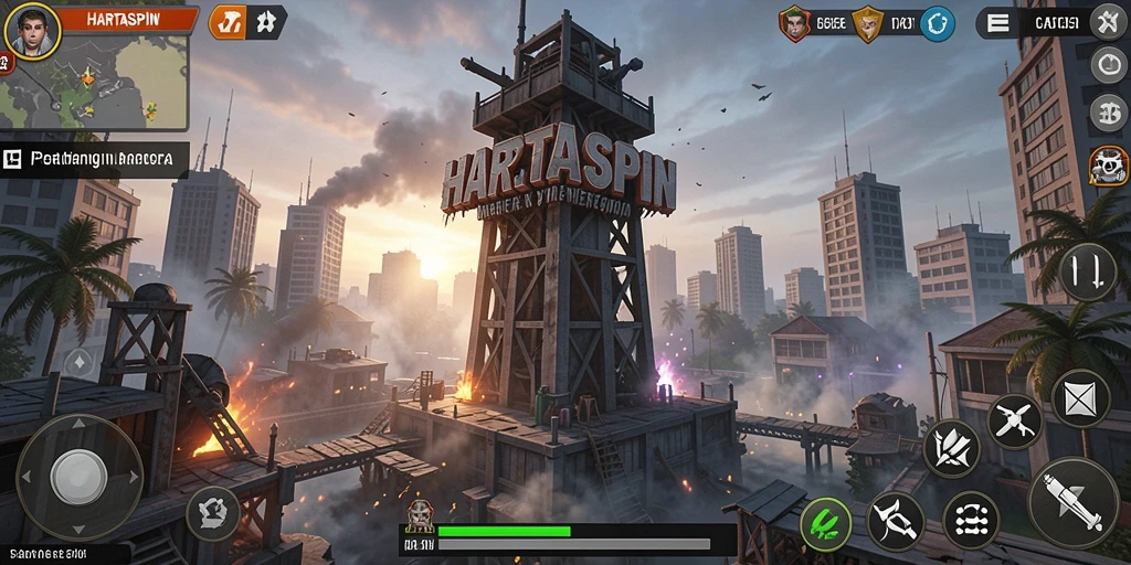 Tampilan aksi mendebarkan dalam gameplay HARTASPIN Tower Defense.