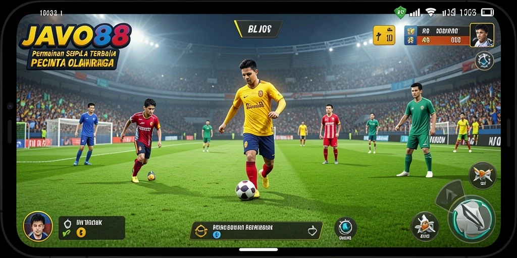 Screenshot permainan JAVO88 yang menampilkan aksi sepak bola seru.