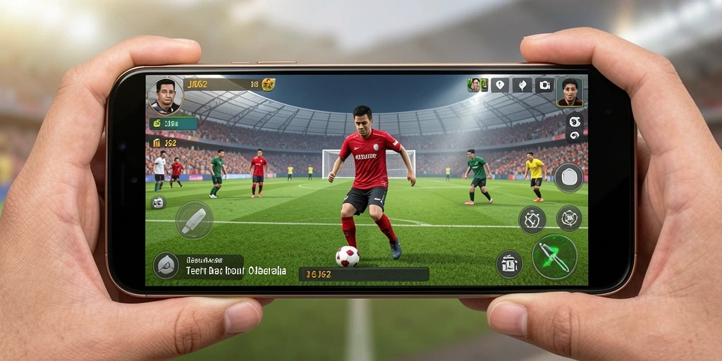 Tampilan gameplay JJ62 dengan aksi sepak bola yang mendebarkan.