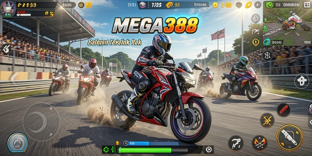 Gameplay seru di <strong>MEGA388</strong> dengan balapan motor mendebarkan.