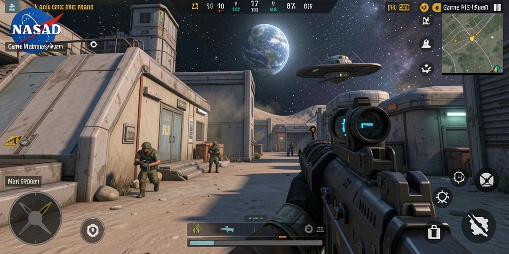 Tampilan gameplay seru dari NASA4D dalam misi FPS.