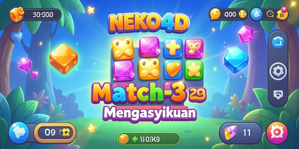 Tangkapan layar gameplay NEKO4D yang menunjukkan kecocokan simbol Match-3.