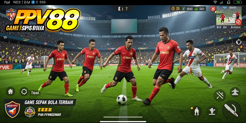 Tampilan utama gameplay PPV88 menampilkan aksi seru di lapangan sepak bola.